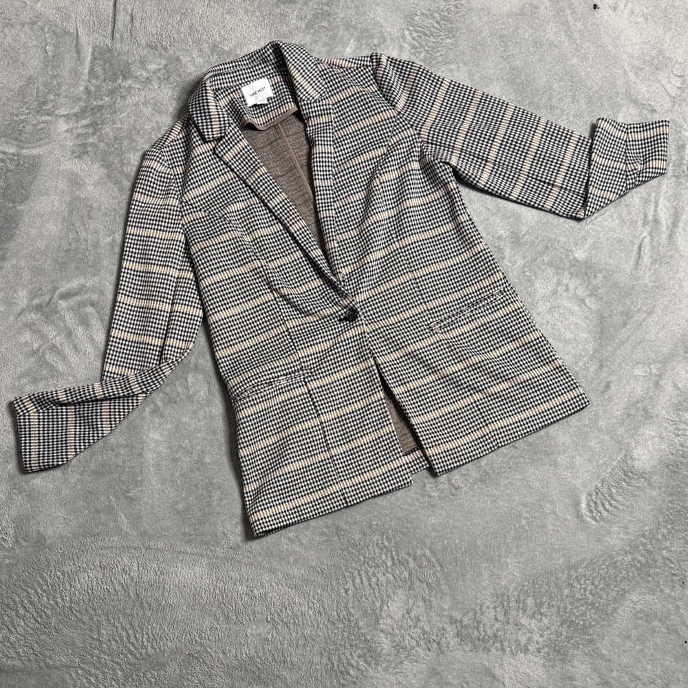 Nine West Black and Tan Plaid Blazer